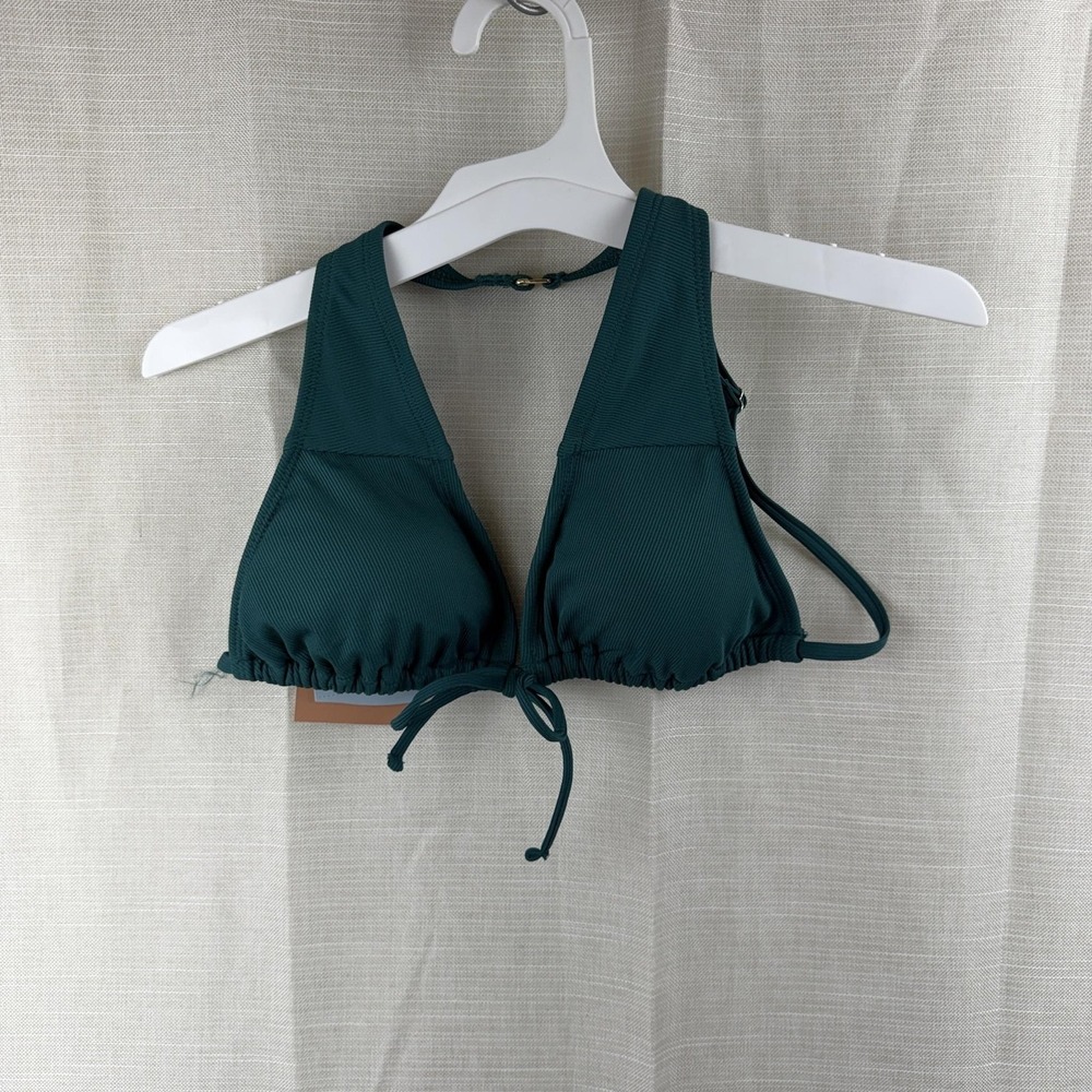 Shade & Shore Bikini Top Womens Small Green Ribbed Triangle Halter NWT‎ Swim
